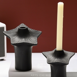 CERAMIC BLACK STAR CANDLEHOLDER